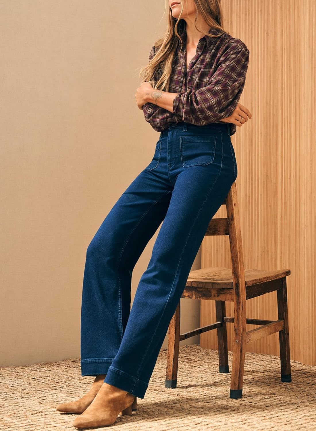 Damen High Waist Wide Leg Jeans Stretchy Straight Leg Denim Hose mit Tasche - Bild 41 von 80