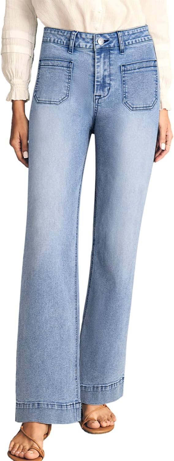 Damen High Waist Wide Leg Jeans Stretchy Straight Leg Denim Hose mit Tasche - Bild 43 von 80