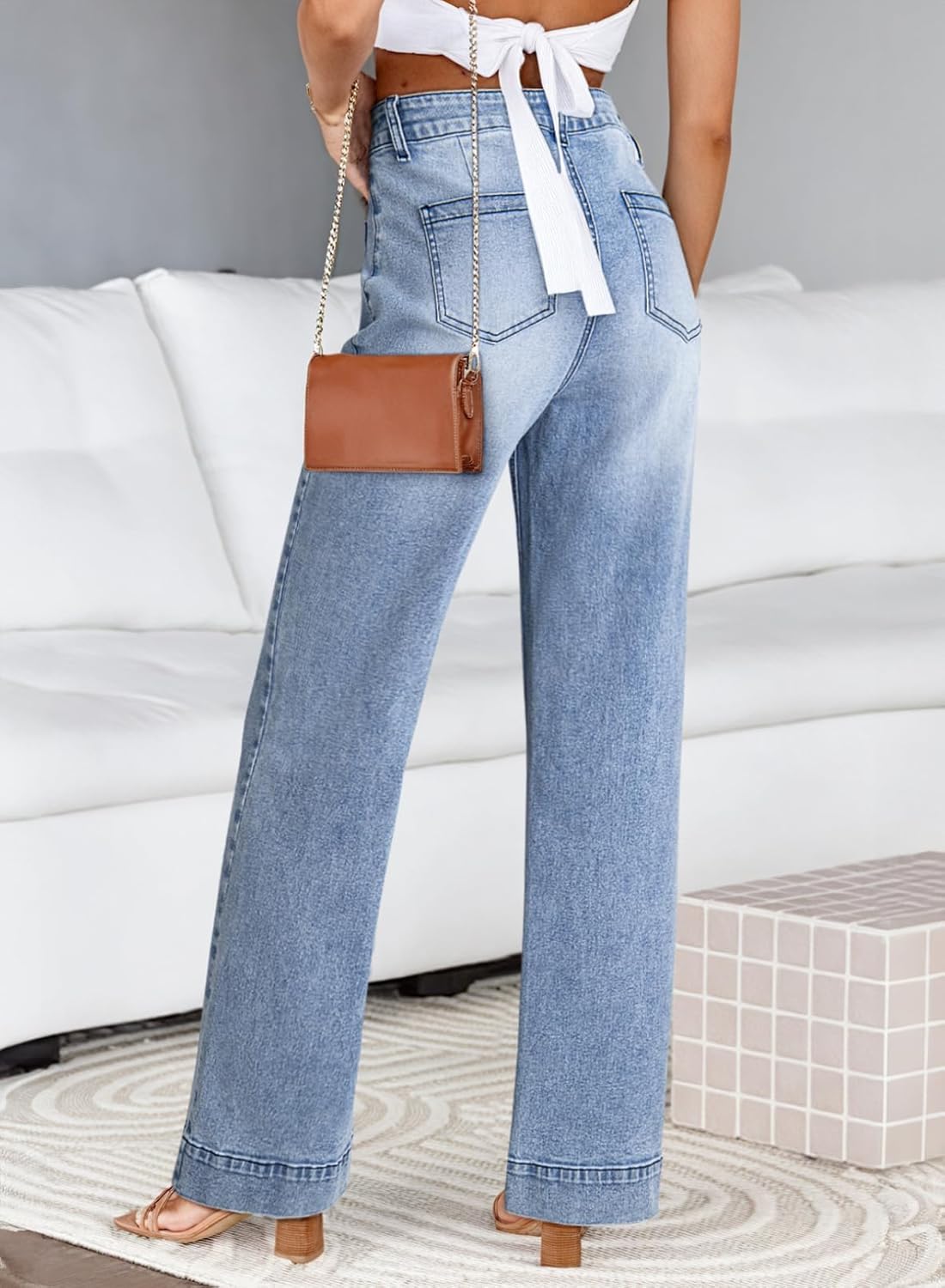 Damen High Waist Wide Leg Jeans Stretchy Straight Leg Denim Hose mit Tasche - Bild 44 von 80