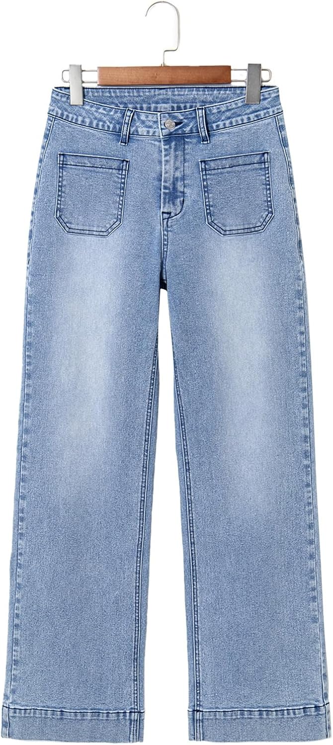 Damen High Waist Wide Leg Jeans Stretchy Straight Leg Denim Hose mit Tasche - Bild 45 von 80
