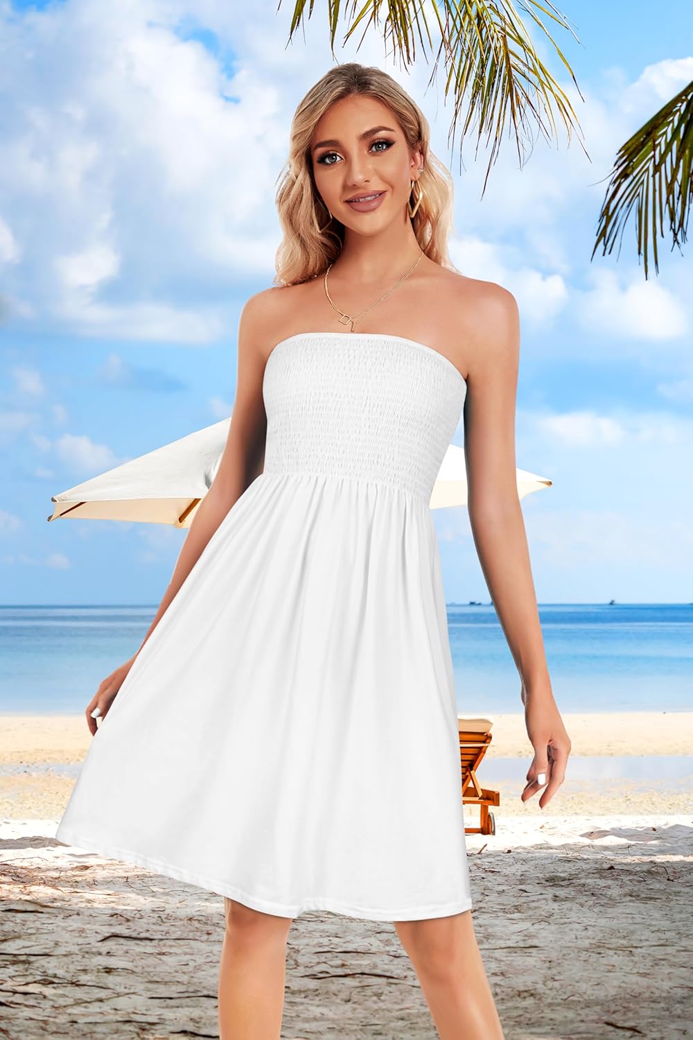 Summer Dresses for Women Beach Cover Ups Strapless Boho Floral Print Sundress - Picture 212 of 248