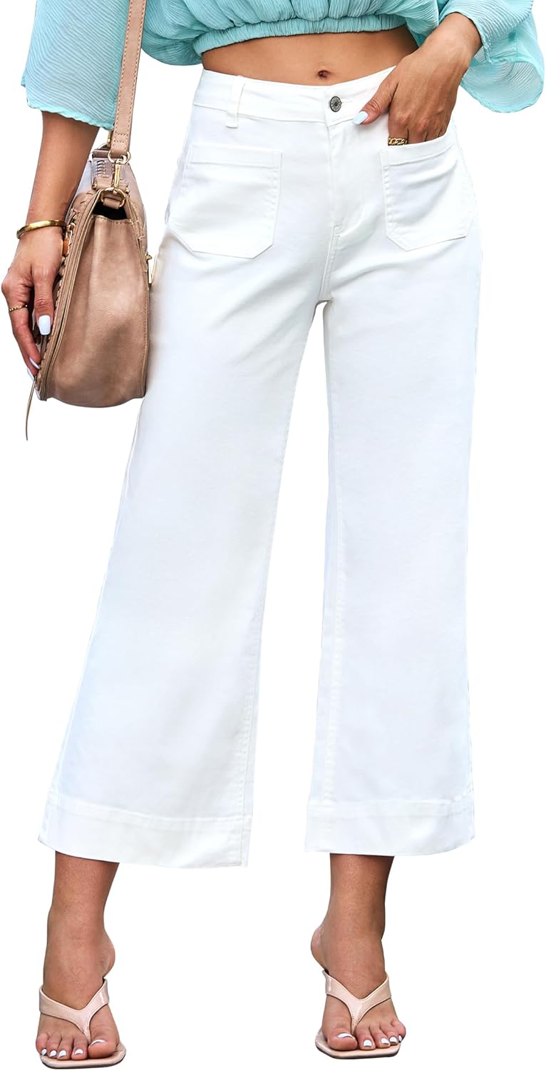Trendige Damen High Waist Schlag Jeans Stretchy Cropped Wide Leg Denim Hose - Bild 32 von 146