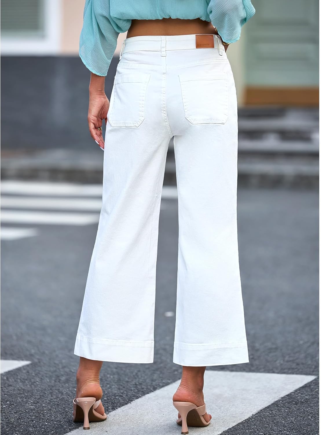 Trendige Damen High Waist Schlag Jeans Stretchy Cropped Wide Leg Denim Hose - Bild 33 von 146