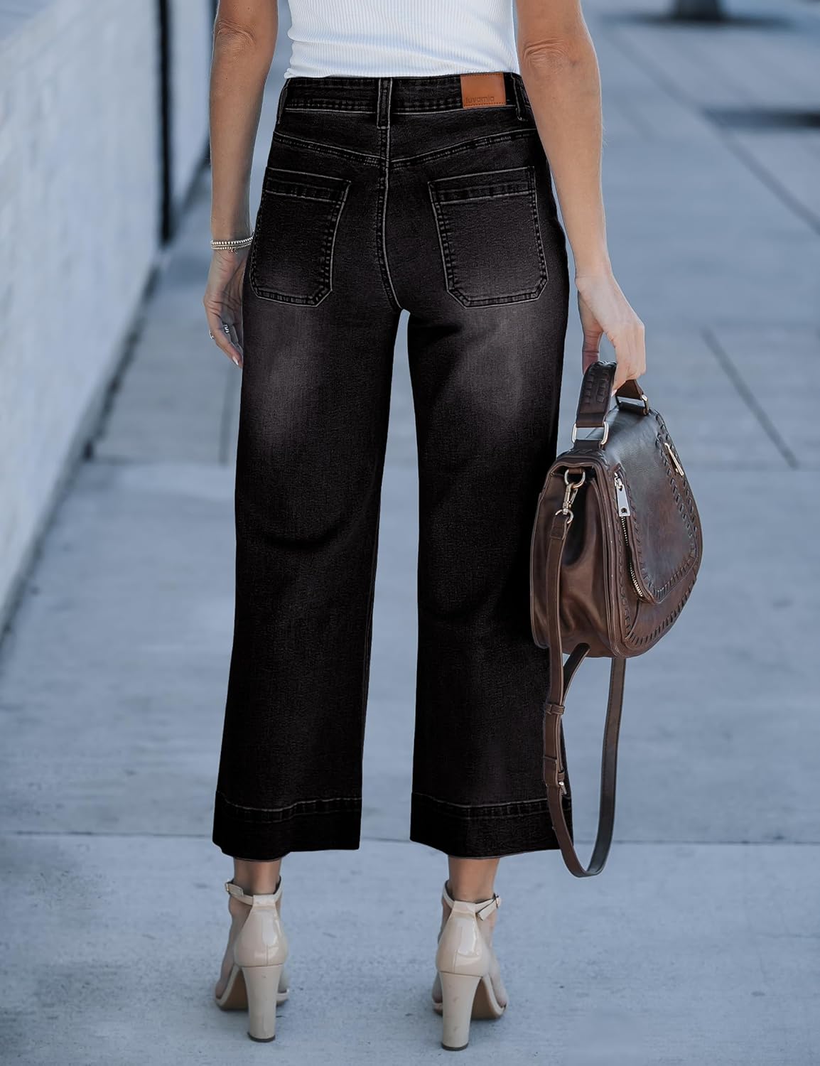 Trendige Damen High Waist Schlag Jeans Stretchy Cropped Wide Leg Denim Hose - Bild 55 von 146
