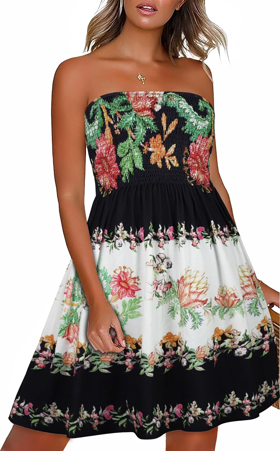 Summer Dresses for Women Beach Cover Ups Strapless Boho Floral Print Sundress - Picture 45 of 248