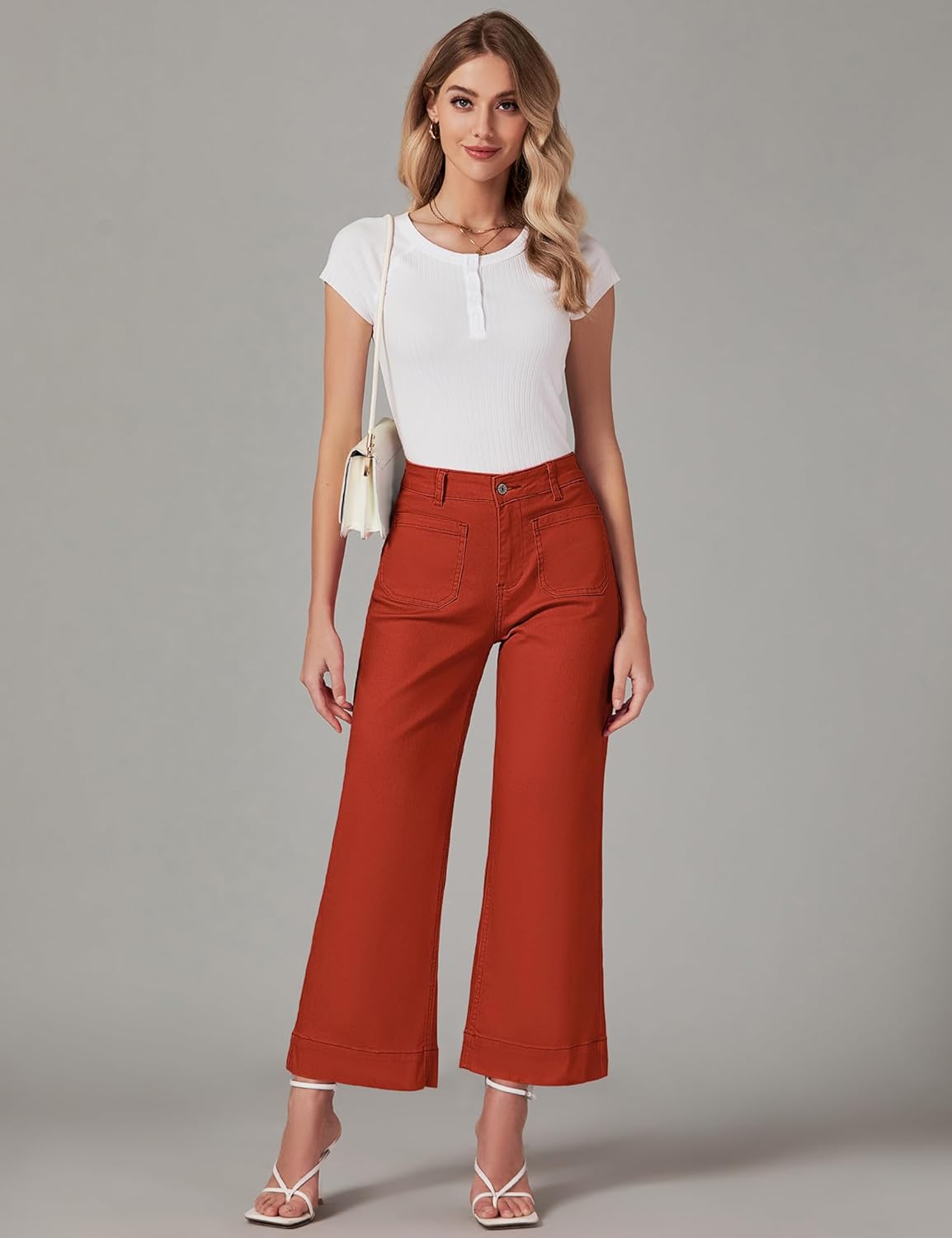 Trendige Damen High Waist Schlag Jeans Stretchy Cropped Wide Leg Denim Hose - Bild 64 von 146