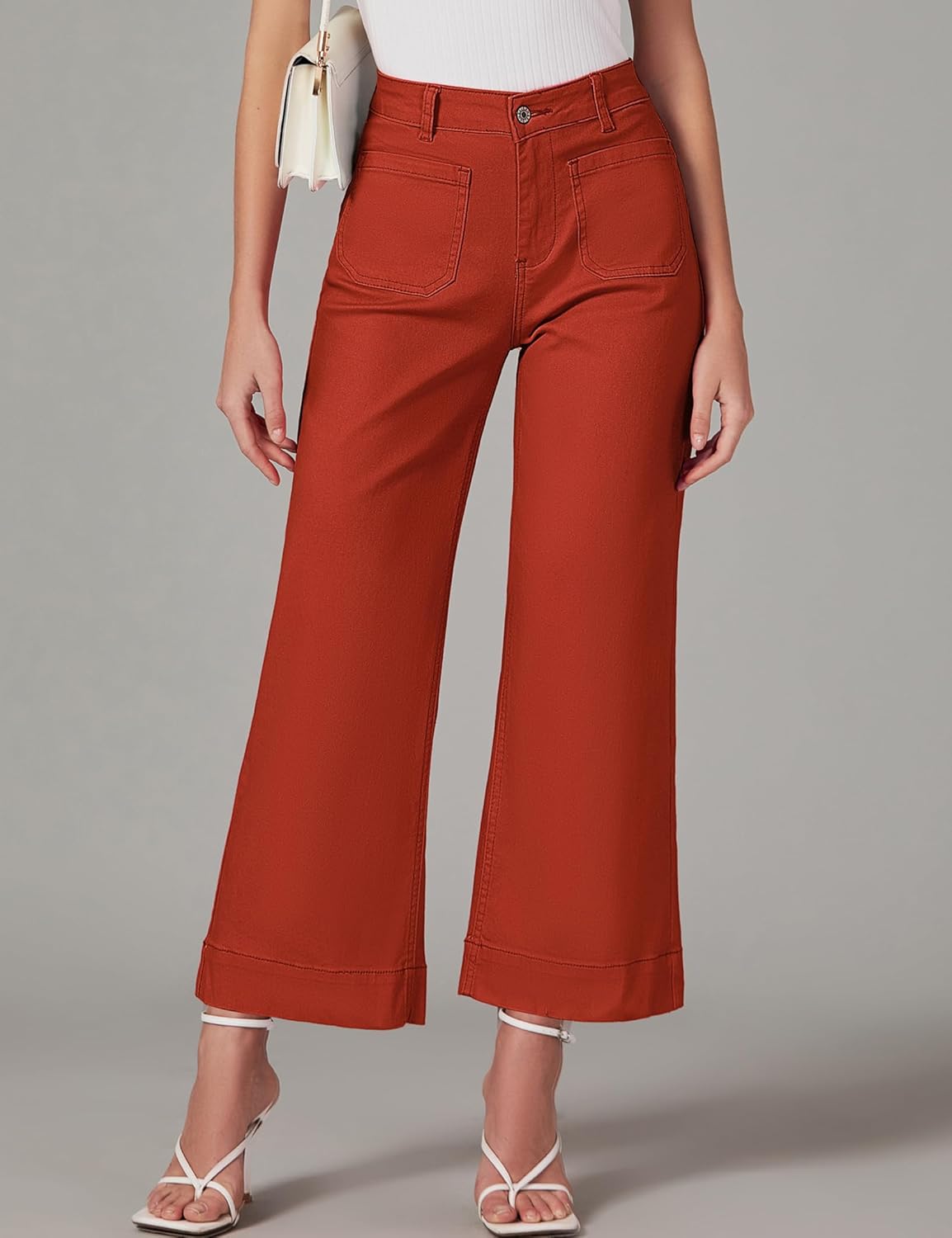 Trendige Damen High Waist Schlag Jeans Stretchy Cropped Wide Leg Denim Hose - Bild 67 von 146