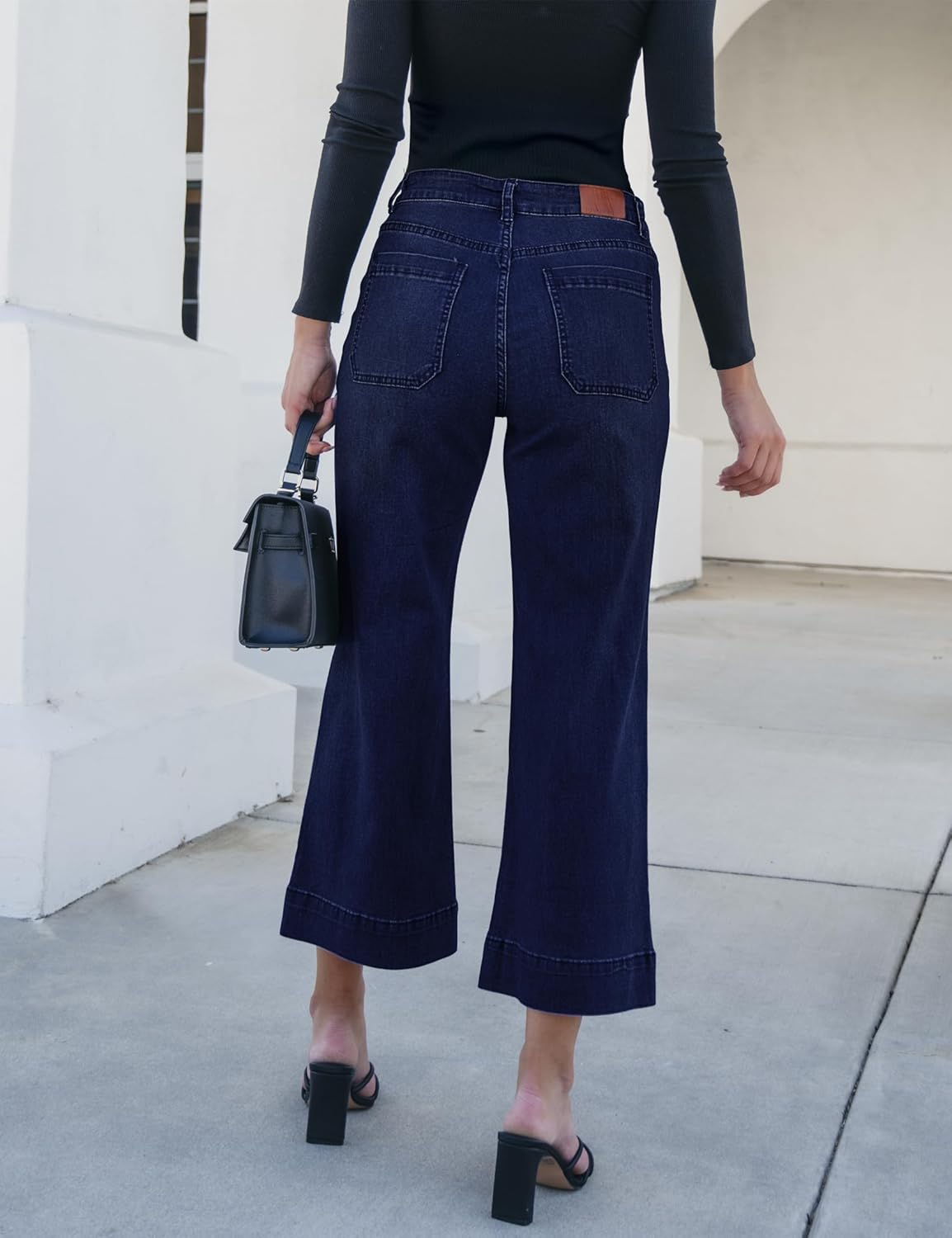 Trendige Damen High Waist Schlag Jeans Stretchy Cropped Wide Leg Denim Hose - Bild 69 von 146