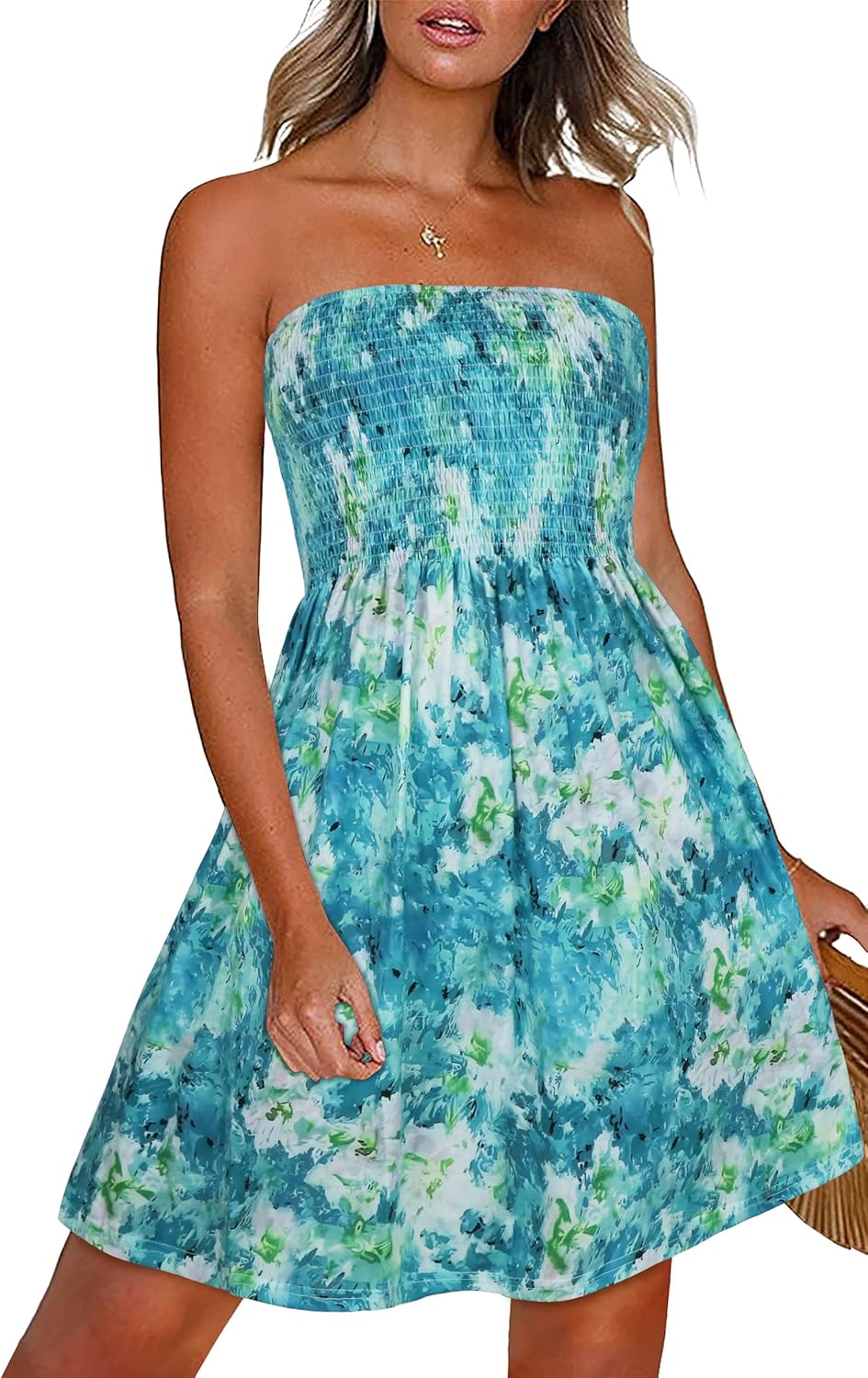 Summer Dresses for Women Beach Cover Ups Strapless Boho Floral Print Sundress - Picture 58 of 248