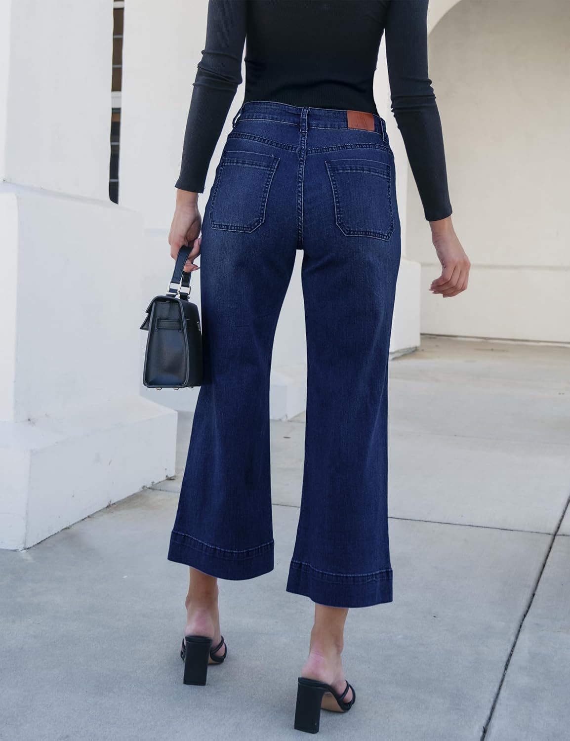 Trendige Damen High Waist Schlag Jeans Stretchy Cropped Wide Leg Denim Hose - Bild 77 von 146