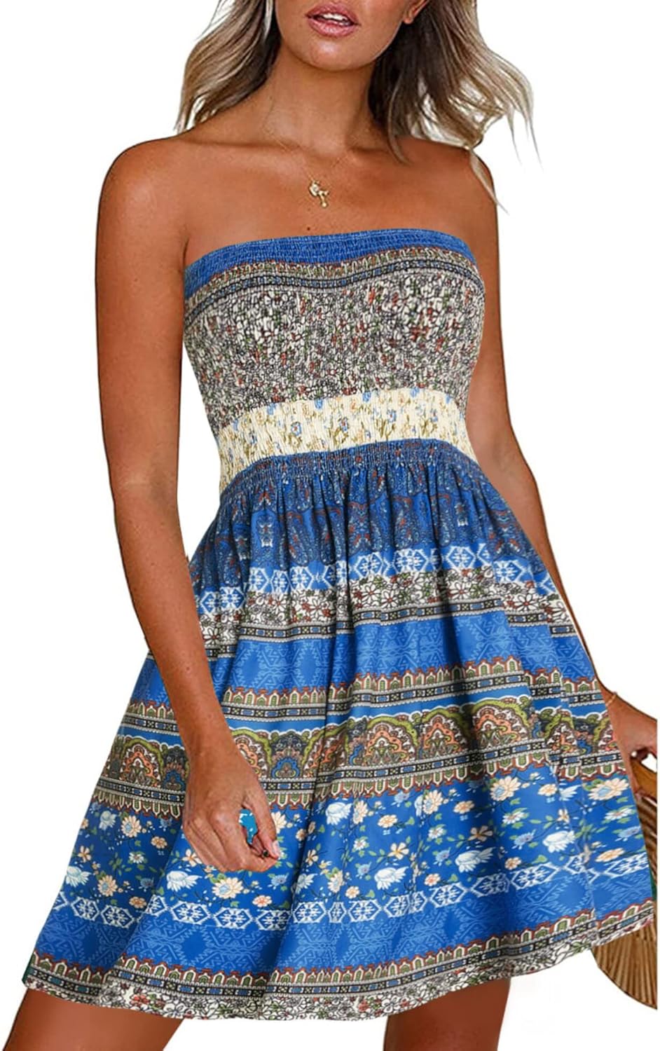 Summer Dresses for Women Beach Cover Ups Strapless Boho Floral Print Sundress - Picture 64 of 248