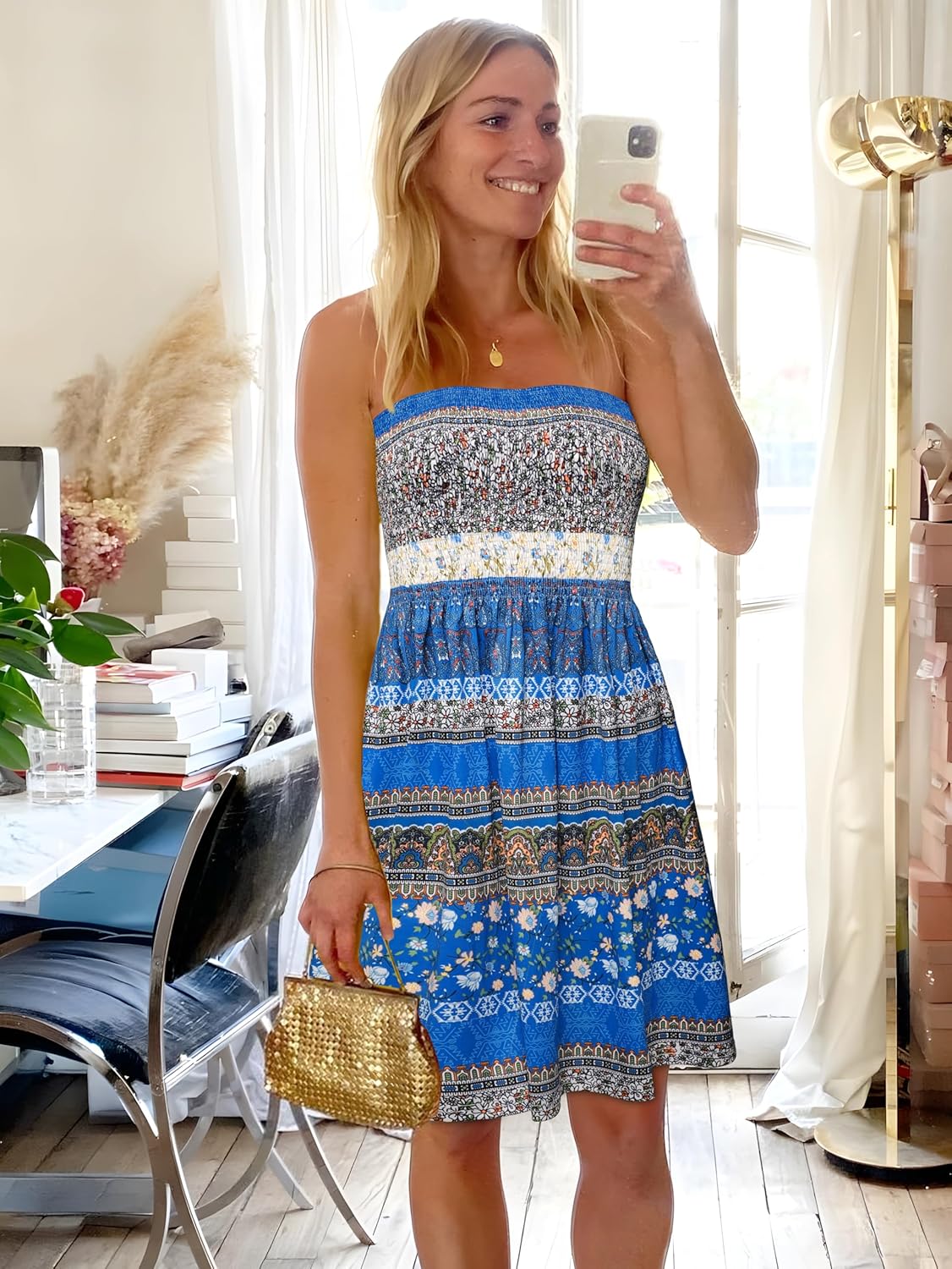 Summer Dresses for Women Beach Cover Ups Strapless Boho Floral Print Sundress - Picture 65 of 248