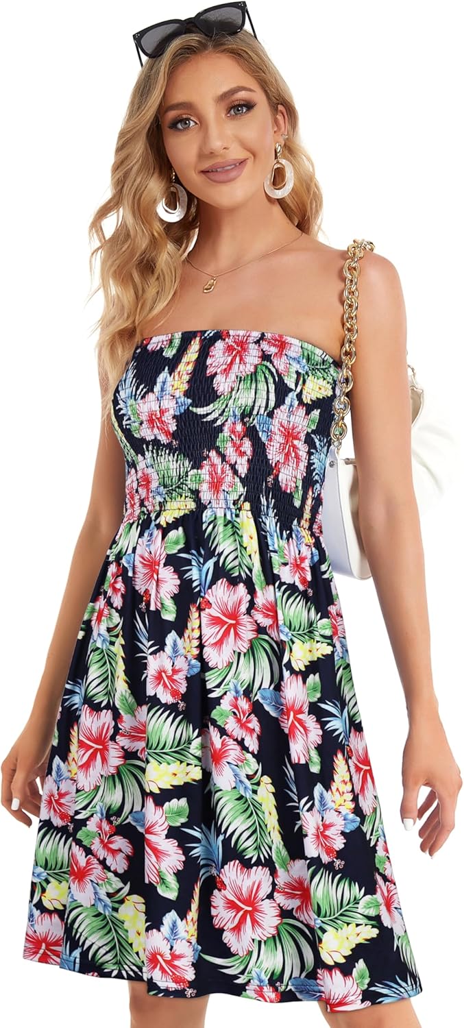 Summer Dresses for Women Beach Cover Ups Strapless Boho Floral Print Sundress - Picture 71 of 248