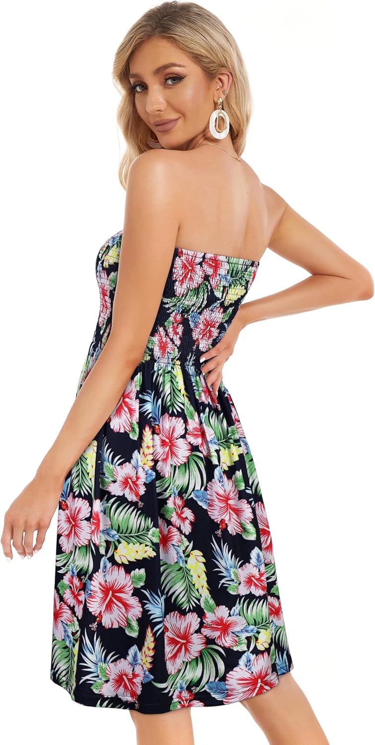 Summer Dresses for Women Beach Cover Ups Strapless Boho Floral Print Sundress - Picture 73 of 248