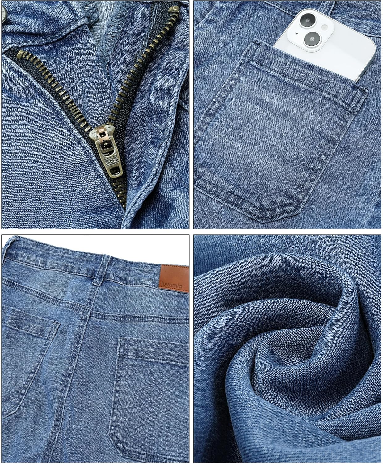 Trendige Damen High Waist Schlag Jeans Stretchy Cropped Wide Leg Denim Hose - Bild 102 von 146