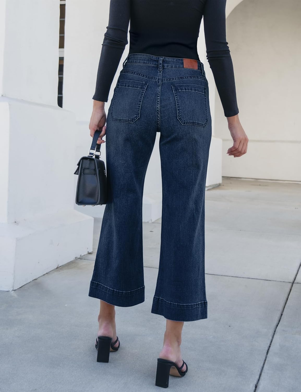 Trendige Damen High Waist Schlag Jeans Stretchy Cropped Wide Leg Denim Hose - Bild 109 von 146