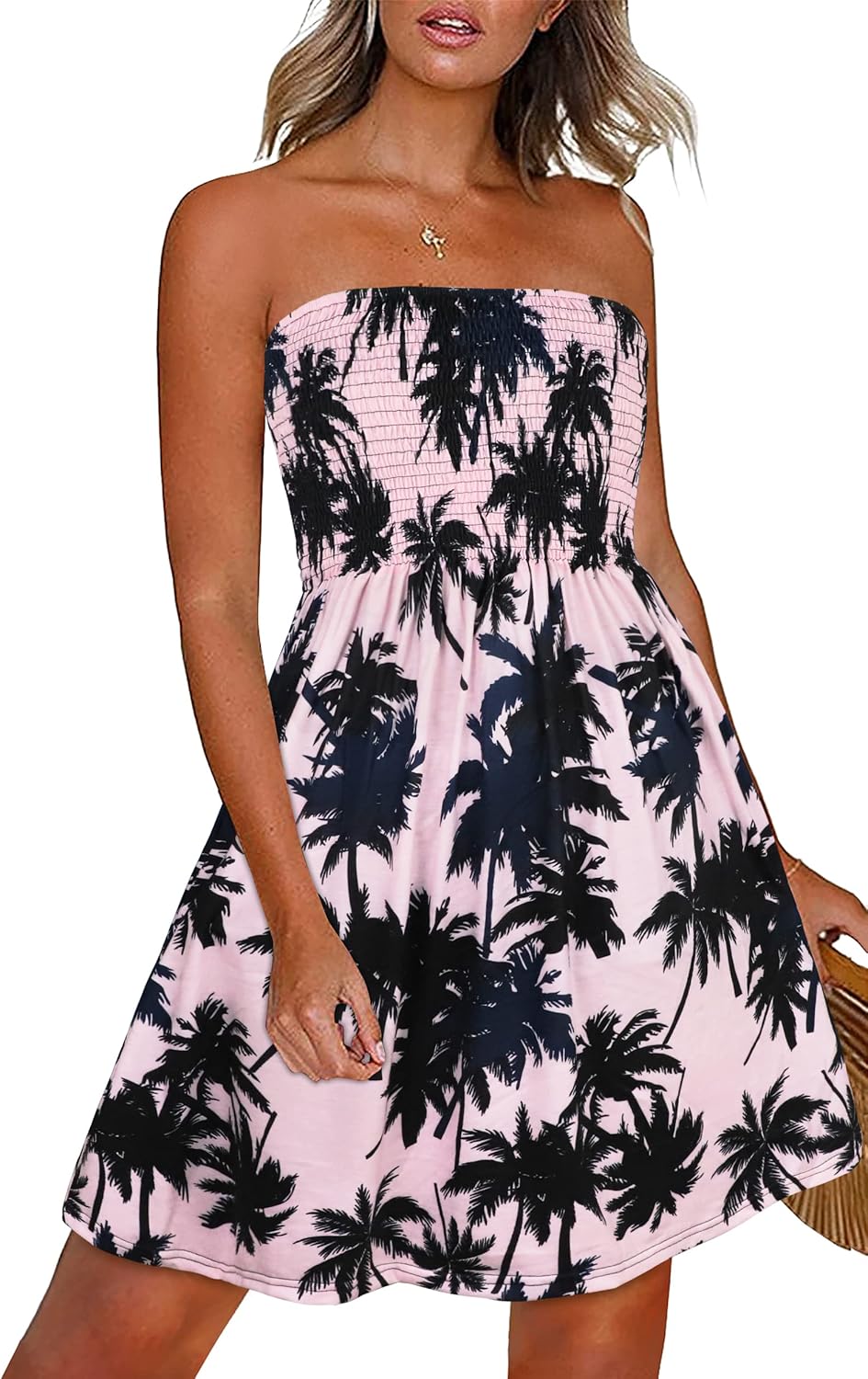 Summer Dresses for Women Beach Cover Ups Strapless Boho Floral Print Sundress - Picture 77 of 248