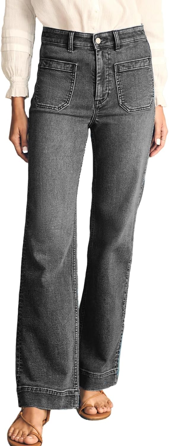 Damen High Waist Wide Leg Jeans Stretchy Straight Leg Denim Hose mit Tasche - Bild 53 von 80