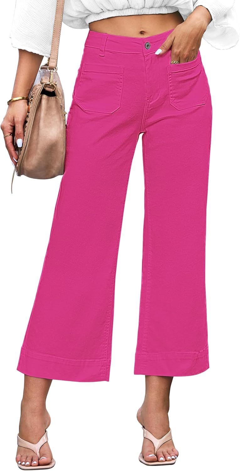 Trendige Damen High Waist Schlag Jeans Stretchy Cropped Wide Leg Denim Hose - Bild 119 von 146
