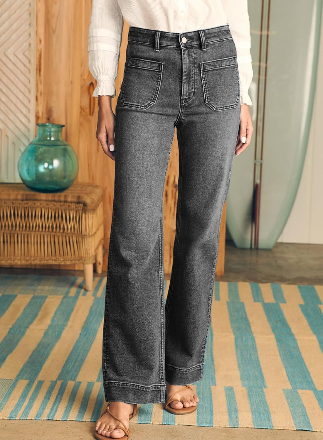 Damen High Waist Wide Leg Jeans Stretchy Straight Leg Denim Hose mit Tasche - Bild 54 von 80