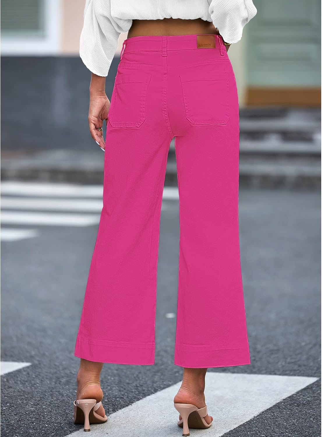Trendige Damen High Waist Schlag Jeans Stretchy Cropped Wide Leg Denim Hose - Bild 120 von 146