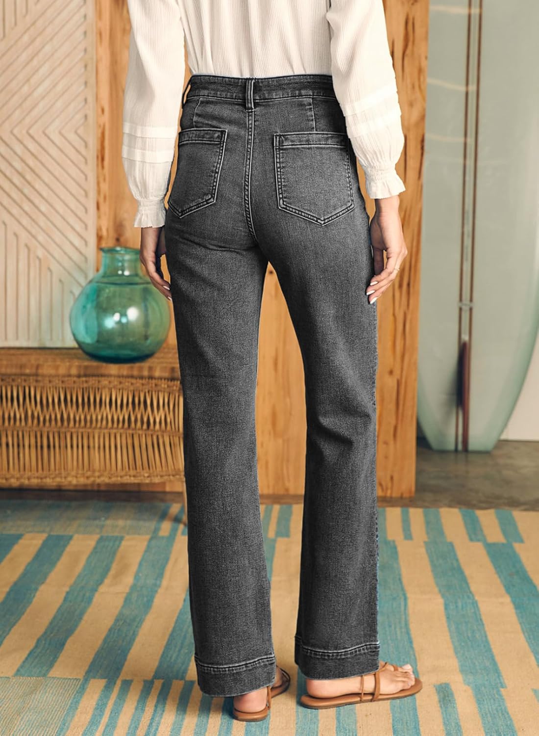 Damen High Waist Wide Leg Jeans Stretchy Straight Leg Denim Hose mit Tasche - Bild 55 von 80