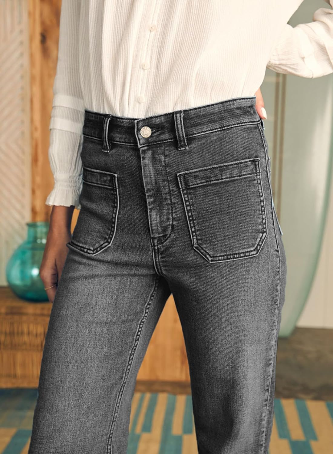 Damen High Waist Wide Leg Jeans Stretchy Straight Leg Denim Hose mit Tasche - Bild 56 von 80