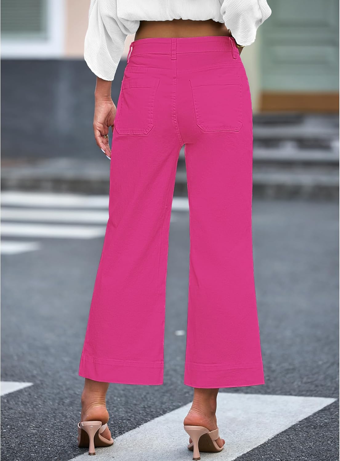 Trendige Damen High Waist Schlag Jeans Stretchy Cropped Wide Leg Denim Hose - Bild 122 von 146