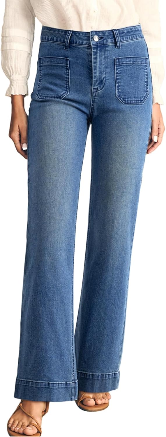 Damen High Waist Wide Leg Jeans Stretchy Straight Leg Denim Hose mit Tasche - Bild 57 von 80