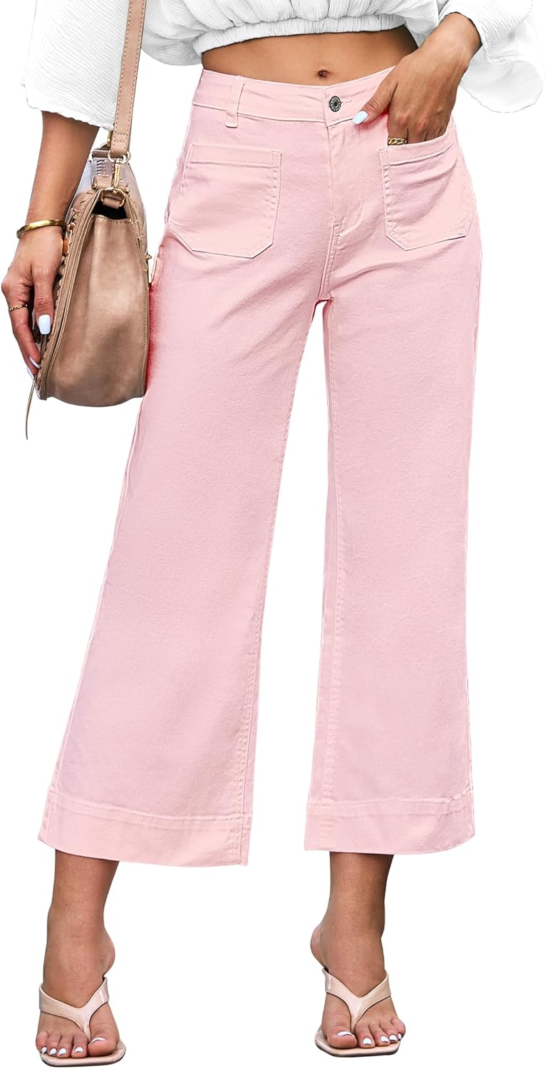 Trendige Damen High Waist Schlag Jeans Stretchy Cropped Wide Leg Denim Hose - Bild 126 von 146