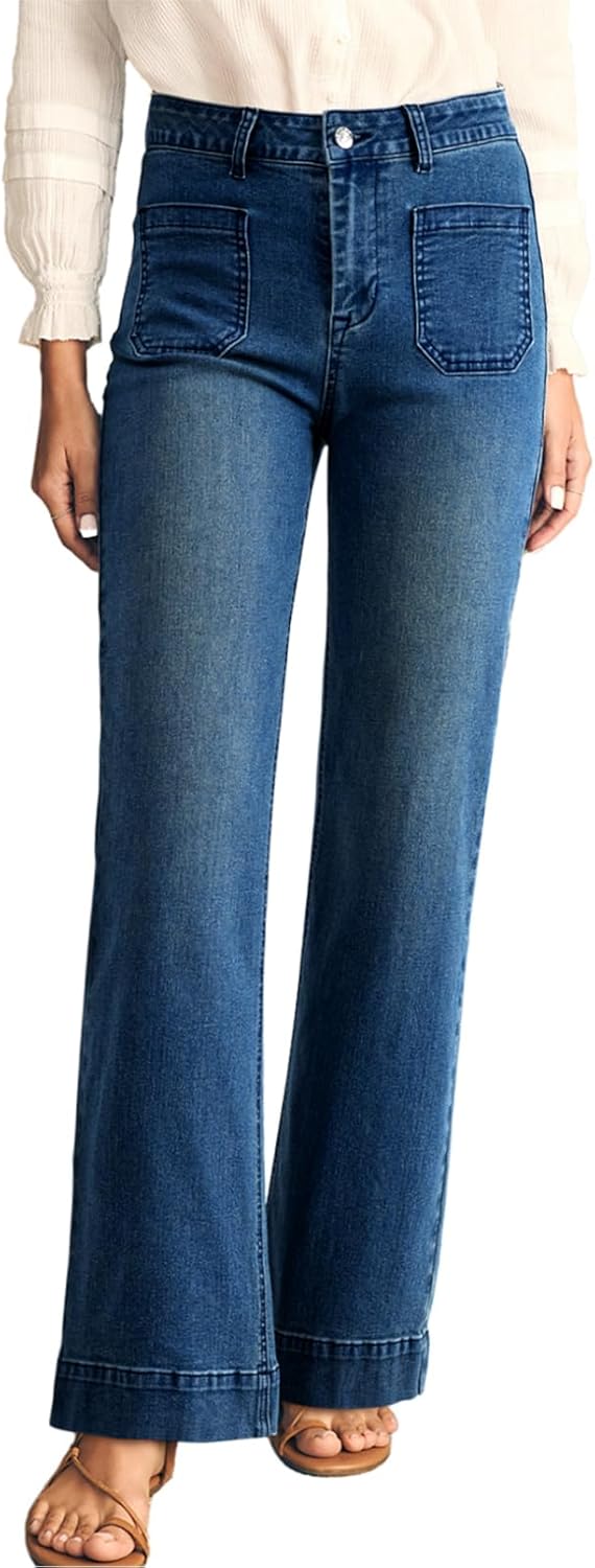Damen High Waist Wide Leg Jeans Stretchy Straight Leg Denim Hose mit Tasche - Bild 61 von 80