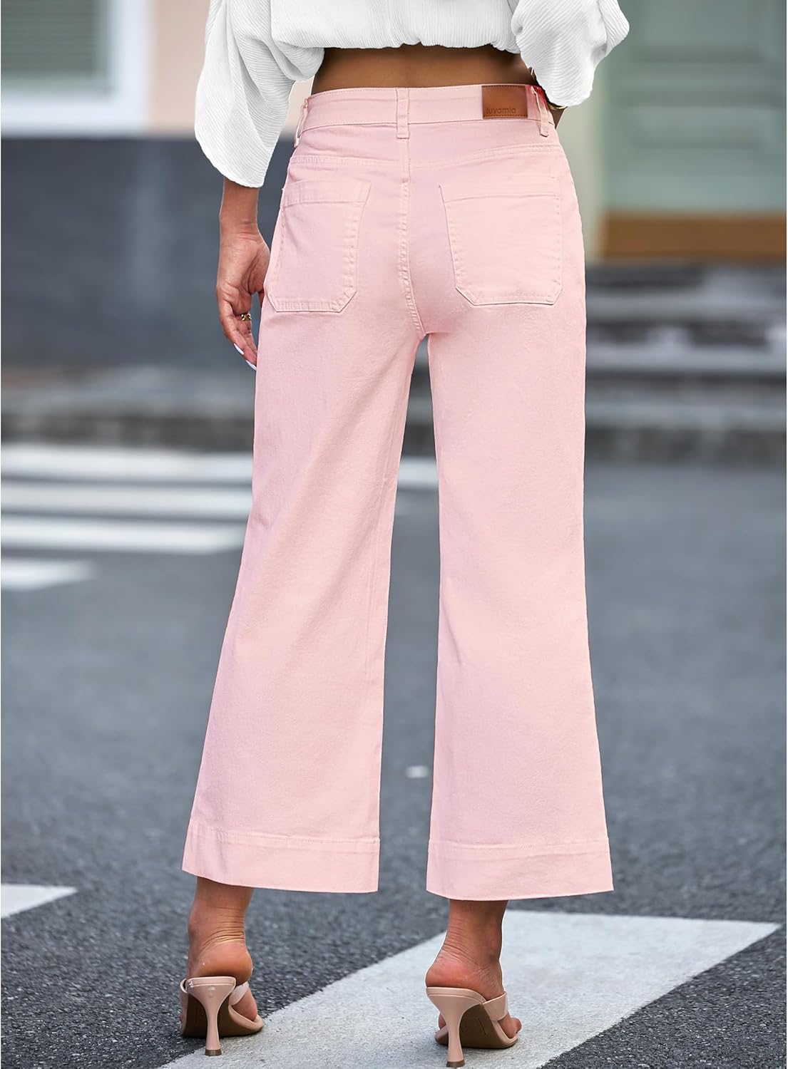 Trendige Damen High Waist Schlag Jeans Stretchy Cropped Wide Leg Denim Hose - Bild 127 von 146