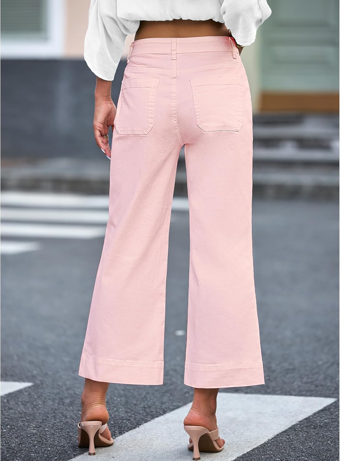 Trendige Damen High Waist Schlag Jeans Stretchy Cropped Wide Leg Denim Hose - Bild 129 von 146