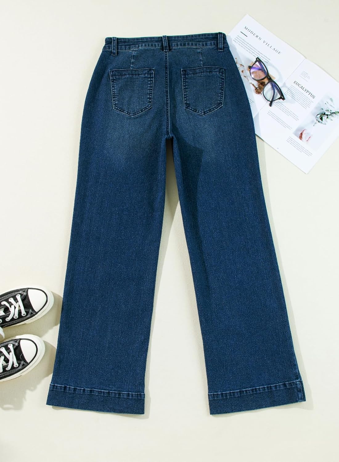 Damen High Waist Wide Leg Jeans Stretchy Straight Leg Denim Hose mit Tasche - Bild 64 von 80
