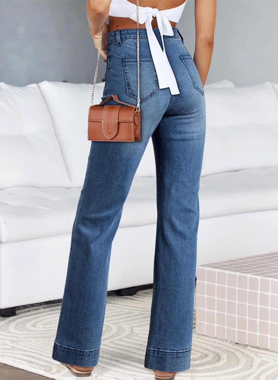 Damen High Waist Wide Leg Jeans Stretchy Straight Leg Denim Hose mit Tasche - Bild 66 von 80
