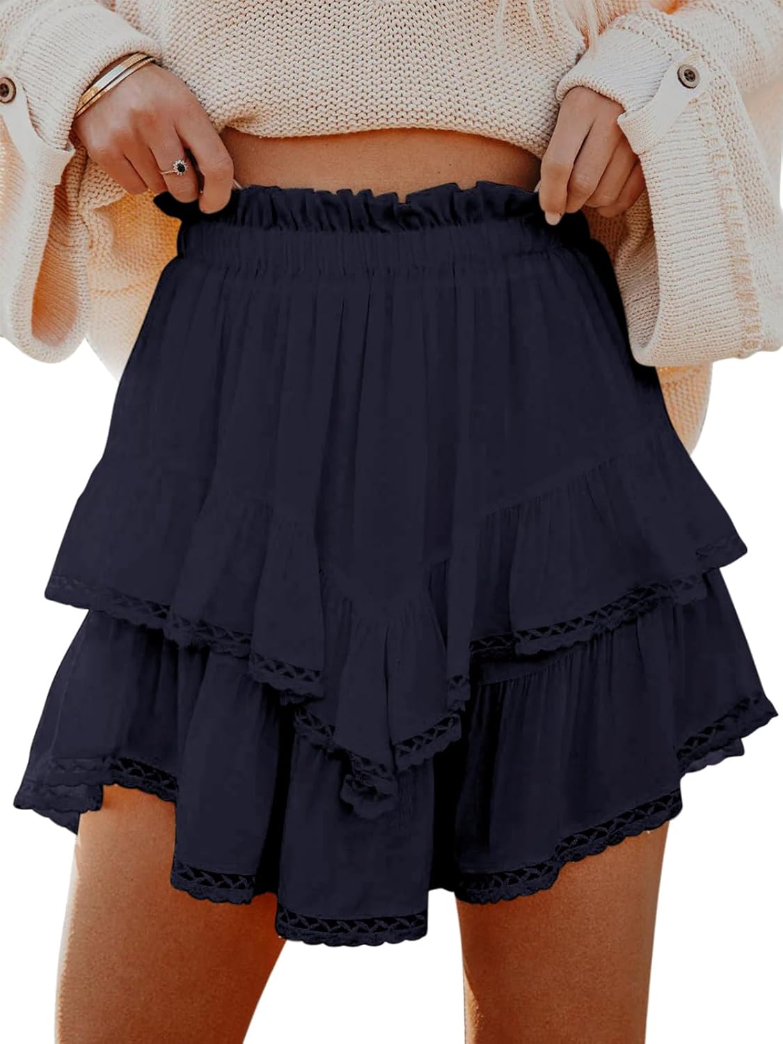 Women's Flowy Boho Ruffle Tiered Skorts - High Waist Mini Shorts for Golf Tennis - Picture 25 of 81