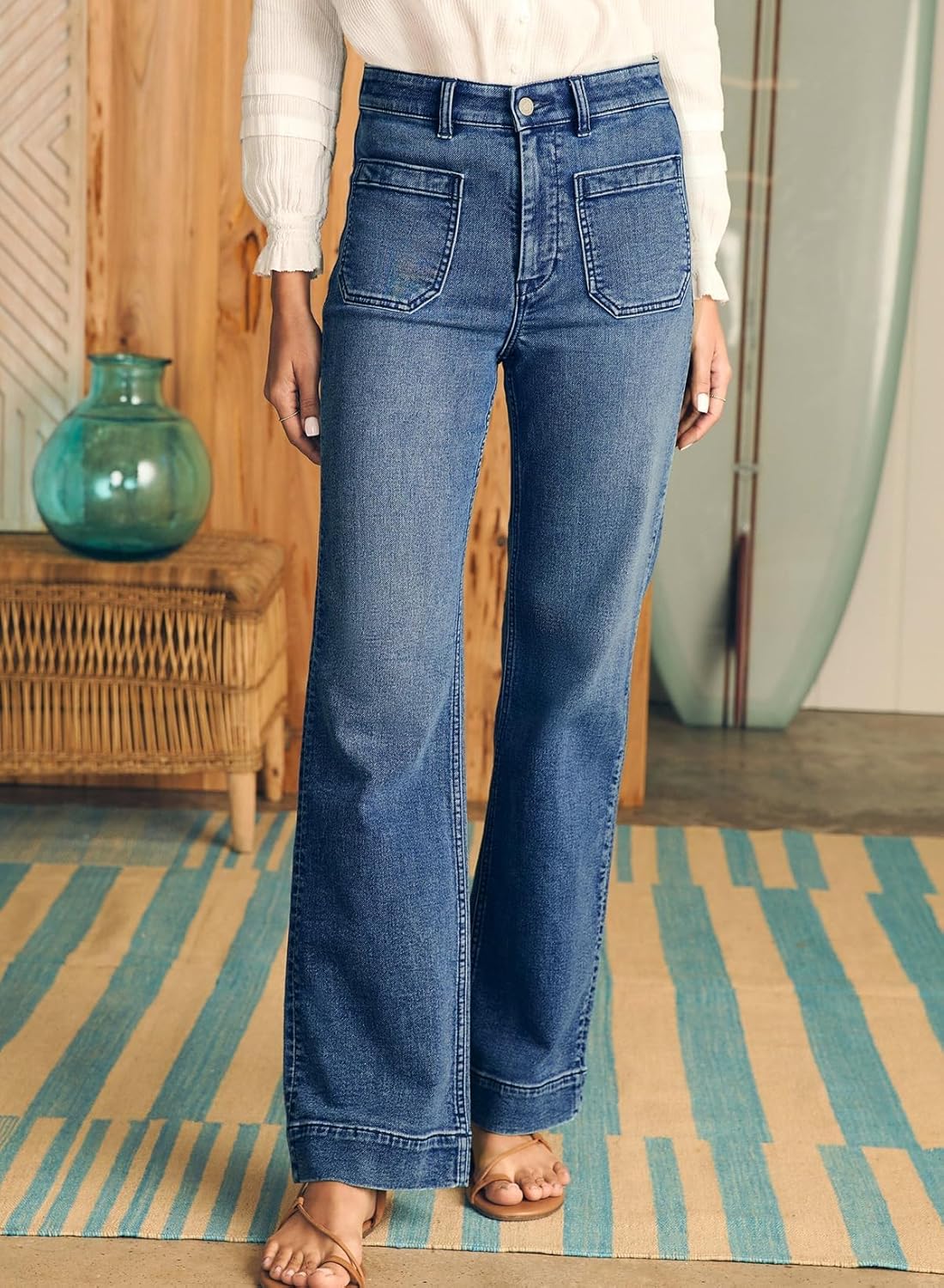 Damen High Waist Wide Leg Jeans Stretchy Straight Leg Denim Hose mit Tasche - Bild 67 von 80