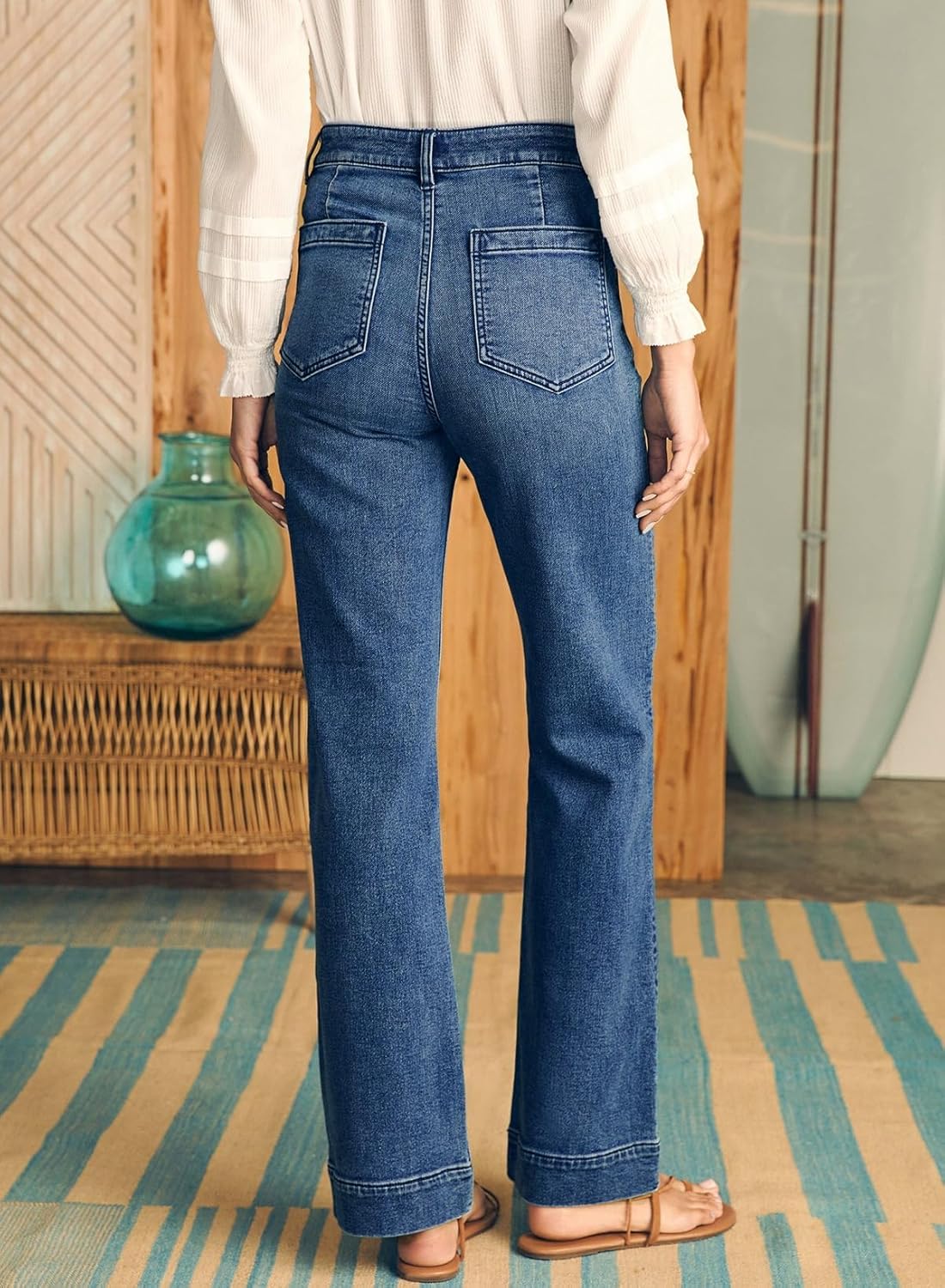 Damen High Waist Wide Leg Jeans Stretchy Straight Leg Denim Hose mit Tasche - Bild 68 von 80
