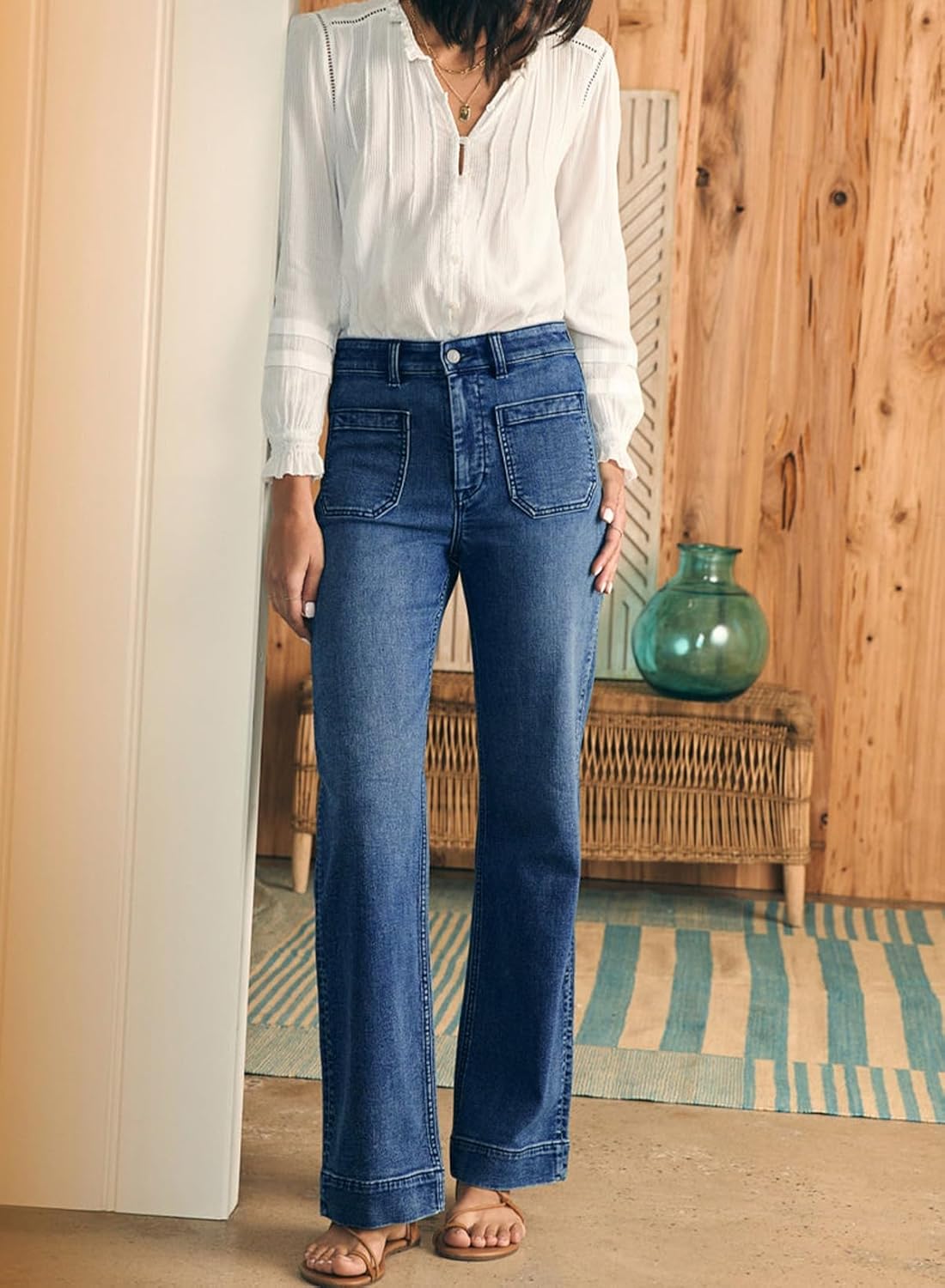 Damen High Waist Wide Leg Jeans Stretchy Straight Leg Denim Hose mit Tasche - Bild 70 von 80
