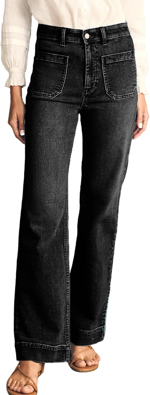 Damen High Waist Wide Leg Jeans Stretchy Straight Leg Denim Hose mit Tasche - Bild 71 von 80