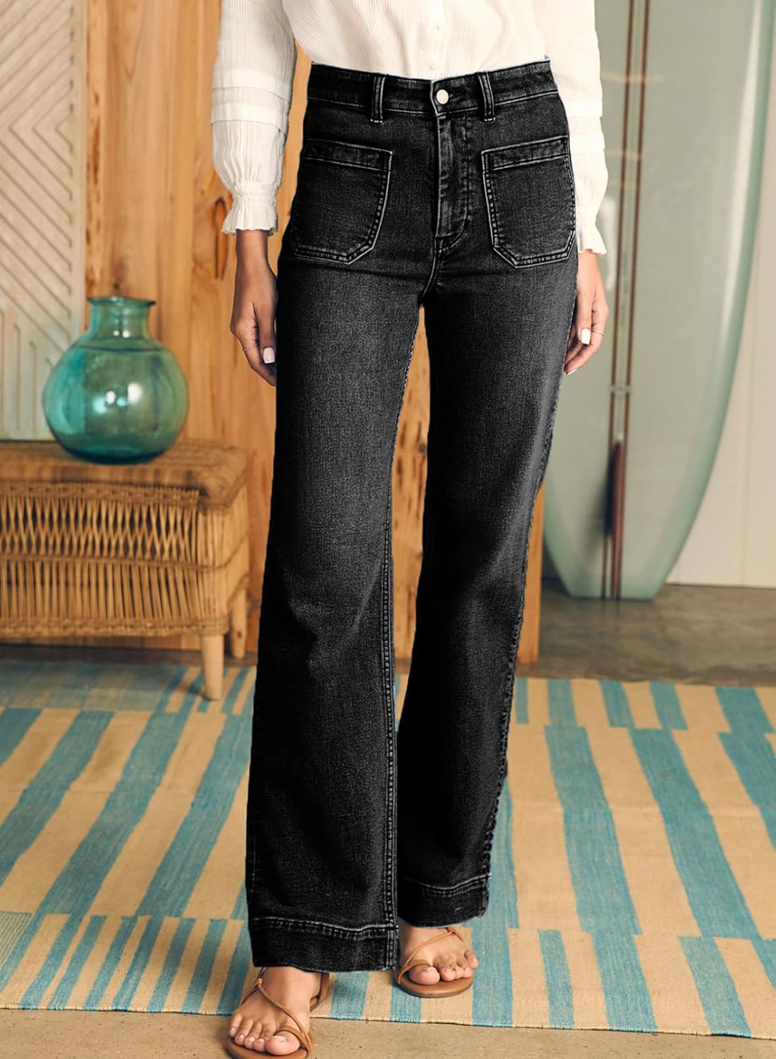 Damen High Waist Wide Leg Jeans Stretchy Straight Leg Denim Hose mit Tasche - Bild 73 von 80