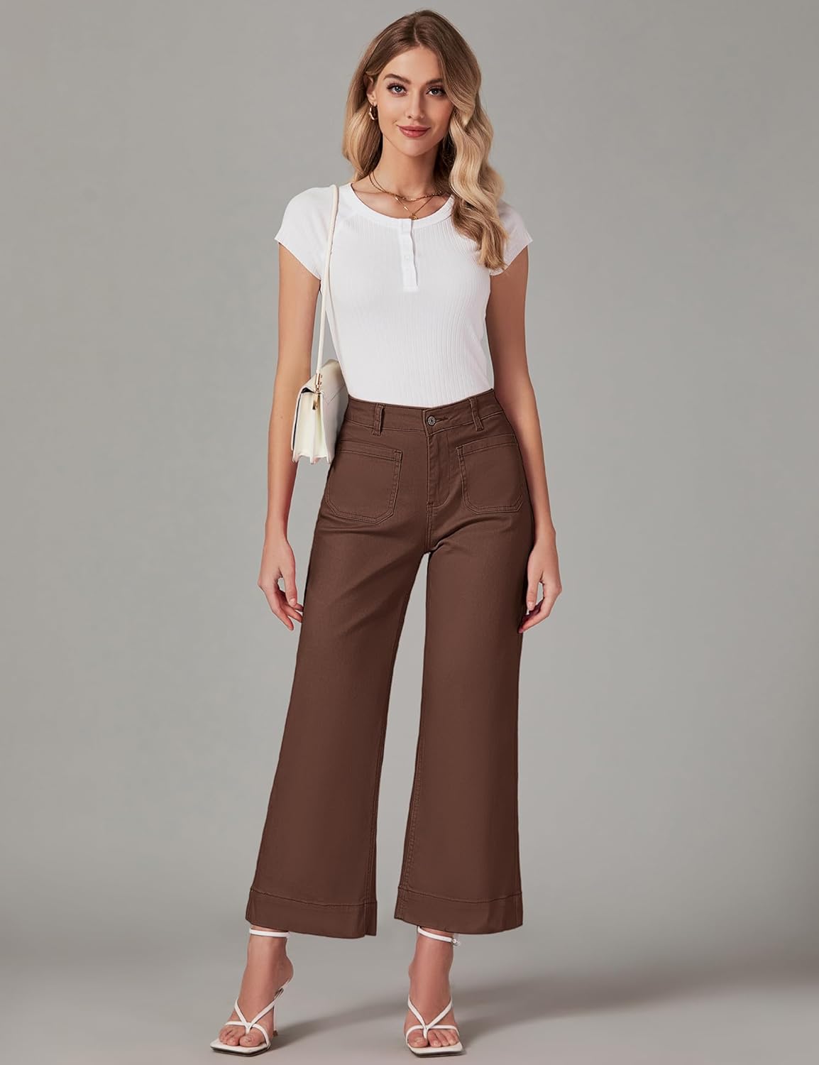 Trendige Damen High Waist Schlag Jeans Stretchy Cropped Wide Leg Denim Hose - Bild 136 von 146