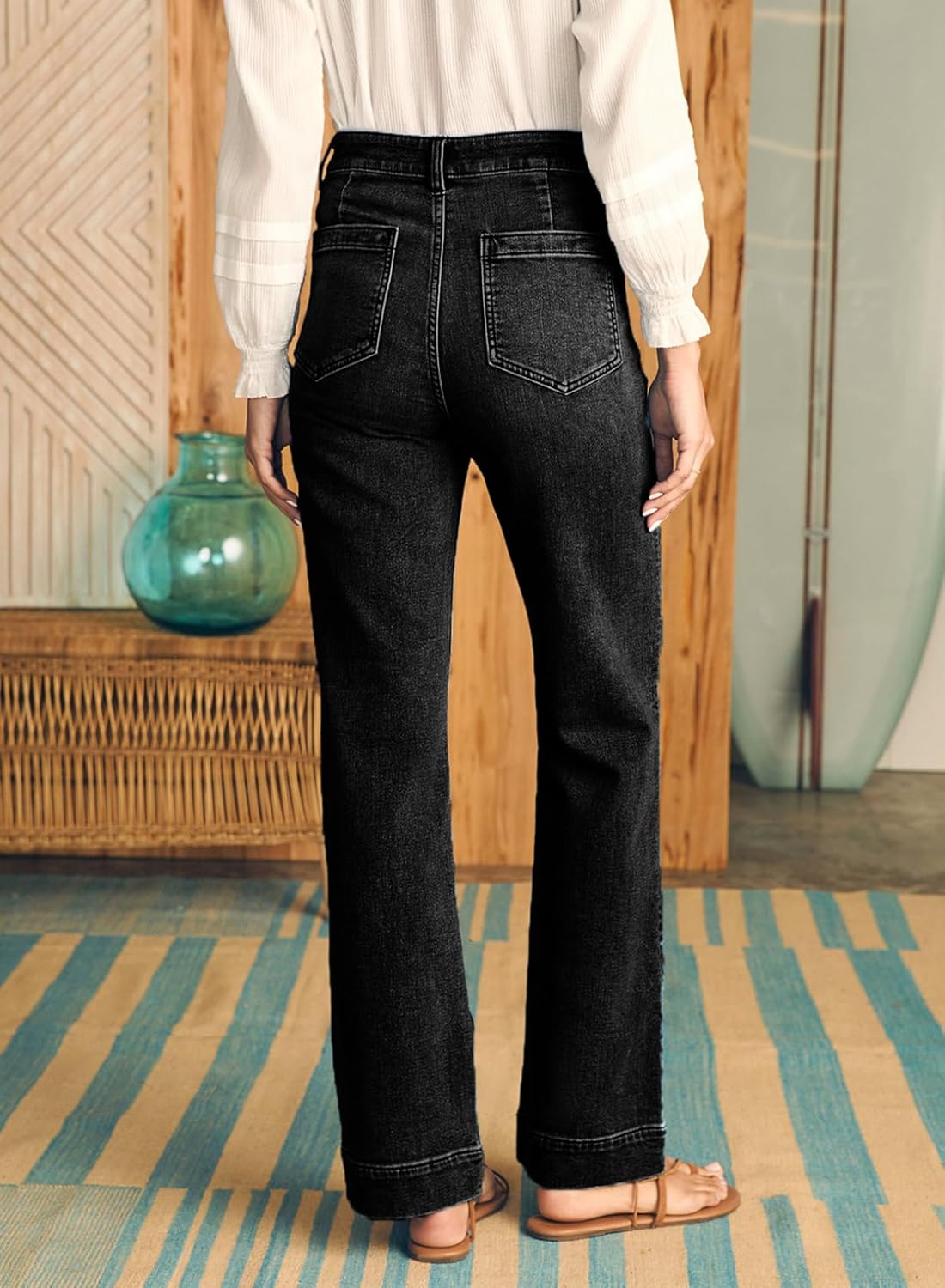 Damen High Waist Wide Leg Jeans Stretchy Straight Leg Denim Hose mit Tasche - Bild 74 von 80