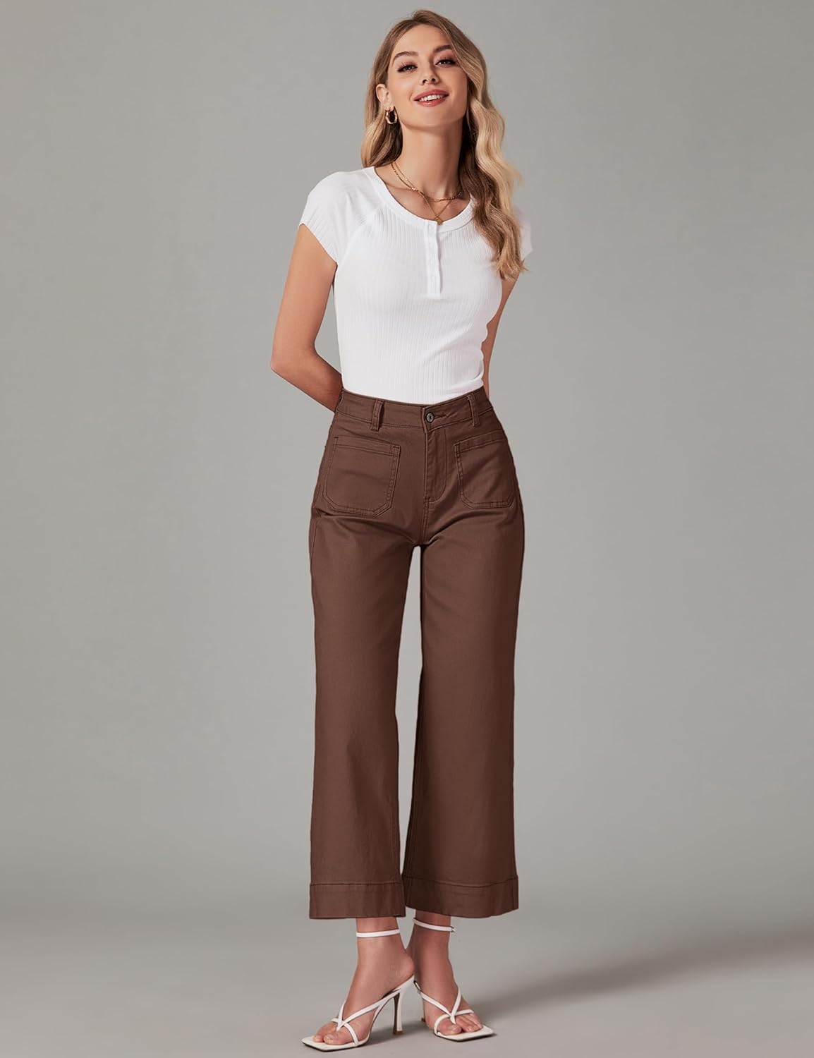 Trendige Damen High Waist Schlag Jeans Stretchy Cropped Wide Leg Denim Hose - Bild 138 von 146