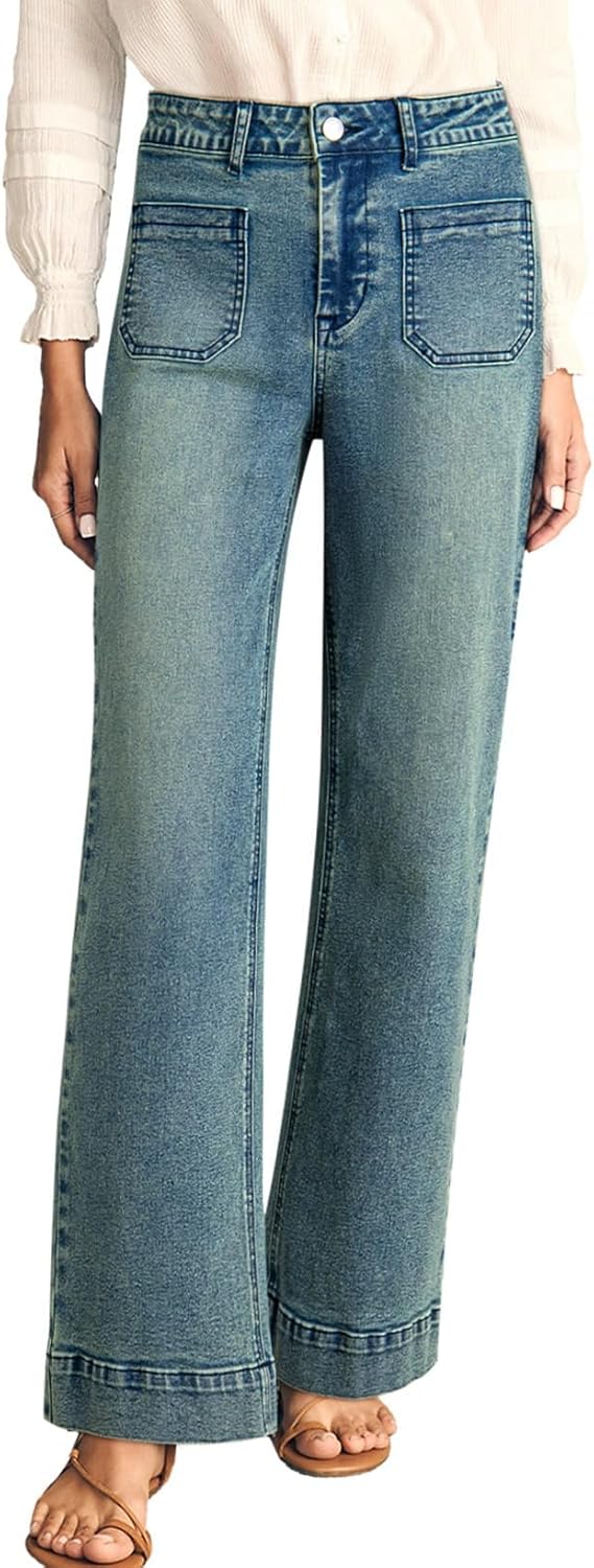 Damen High Waist Wide Leg Jeans Stretchy Straight Leg Denim Hose mit Tasche - Bild 76 von 80