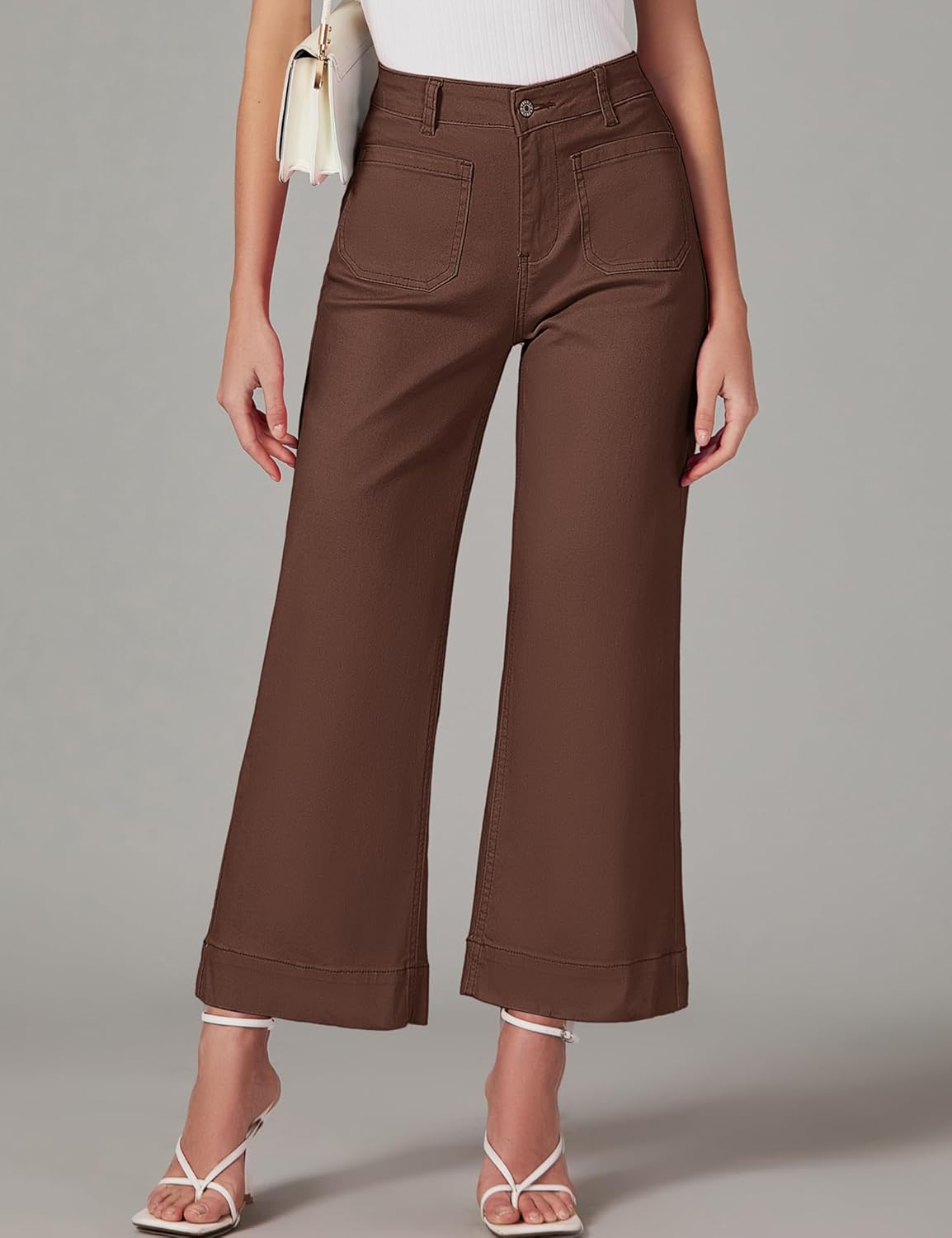 Trendige Damen High Waist Schlag Jeans Stretchy Cropped Wide Leg Denim Hose - Bild 139 von 146