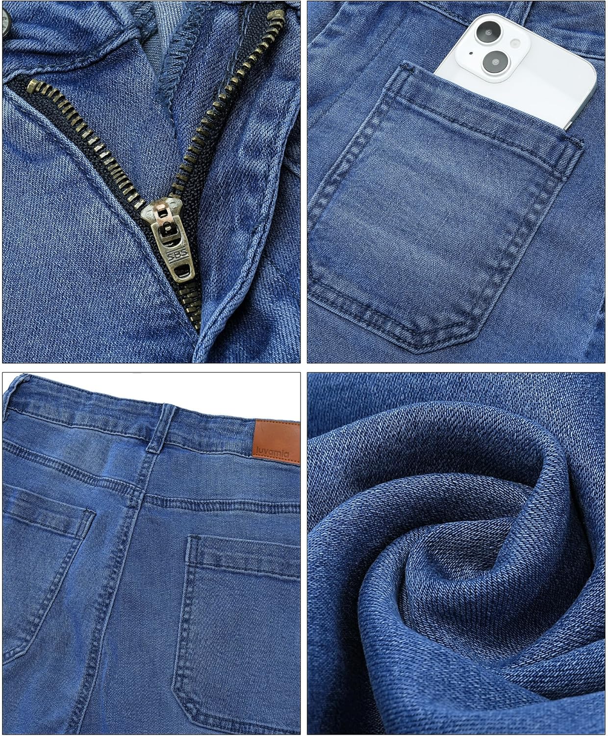 Trendige Damen High Waist Schlag Jeans Stretchy Cropped Wide Leg Denim Hose - Bild 143 von 146