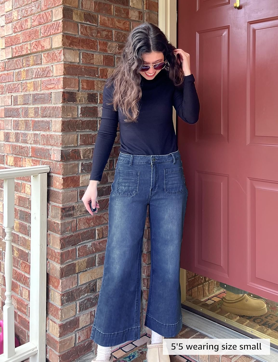 Trendige Damen High Waist Schlag Jeans Stretchy Cropped Wide Leg Denim Hose - Bild 144 von 146