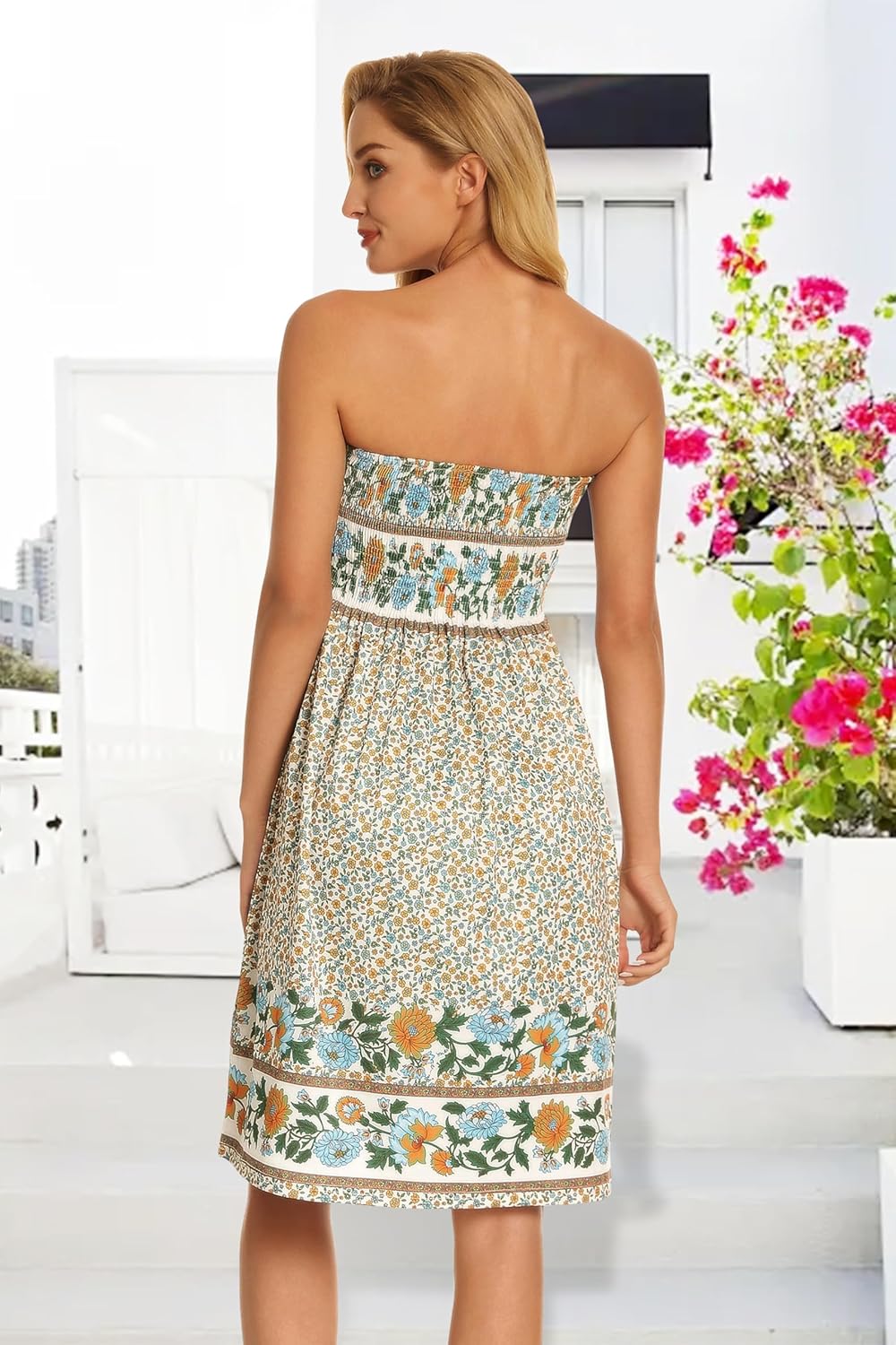 Summer Dresses for Women Beach Cover Ups Strapless Boho Floral Print Sundress - Picture 107 of 248