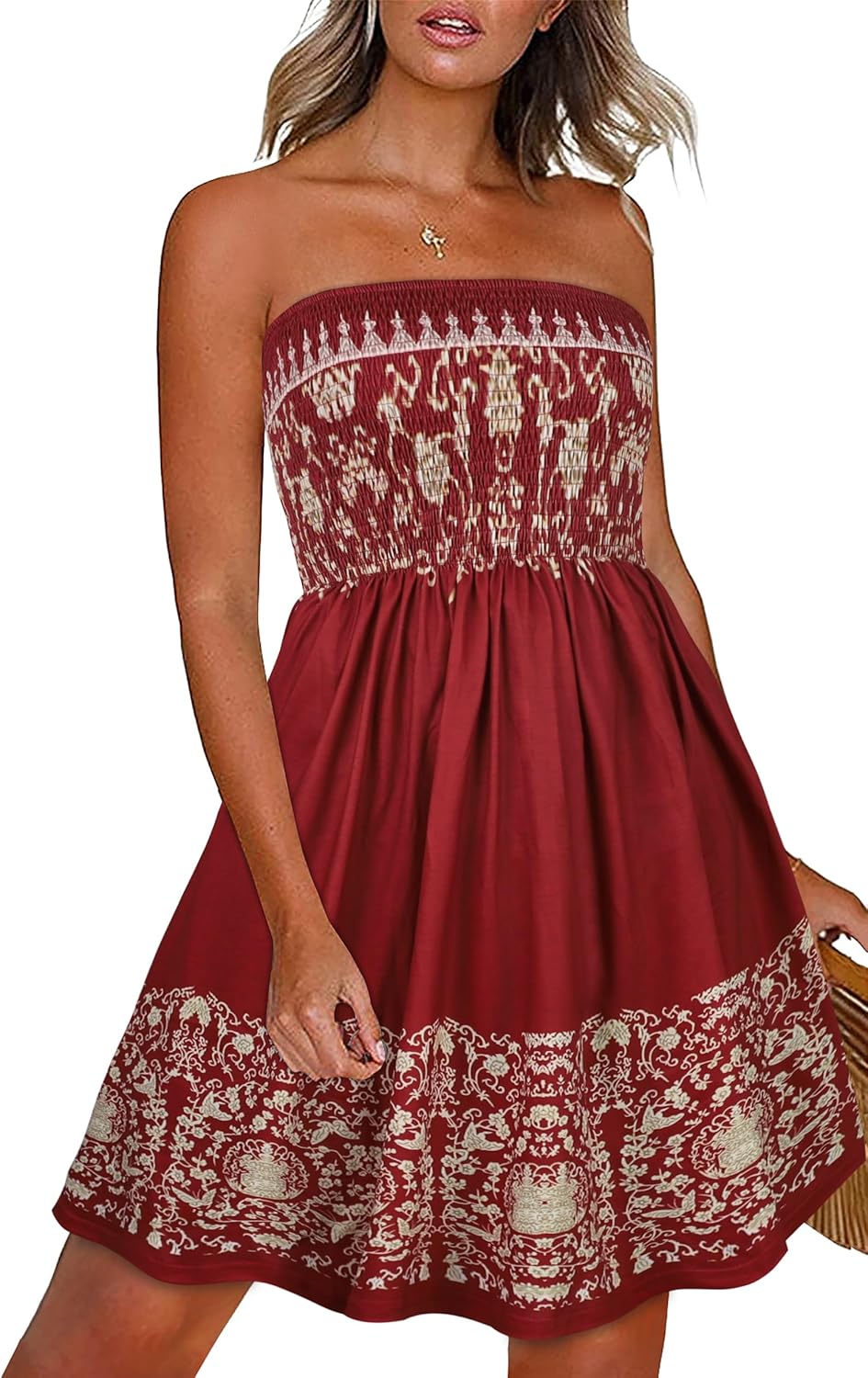 Summer Dresses for Women Beach Cover Ups Strapless Boho Floral Print Sundress - Picture 108 of 248